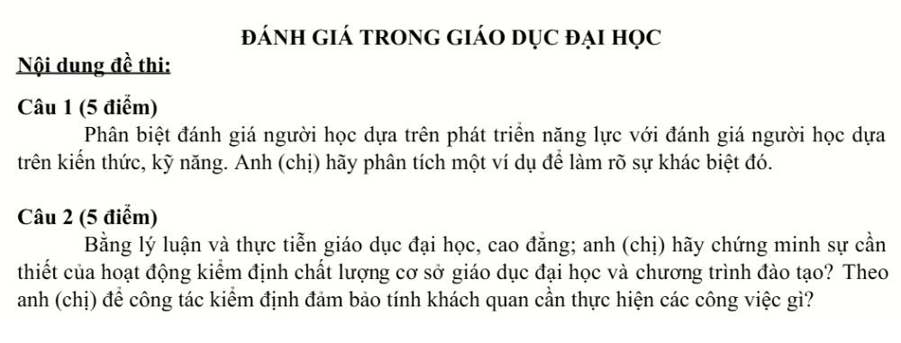Đề thi môn Đánh giá trong giáo dục đại học