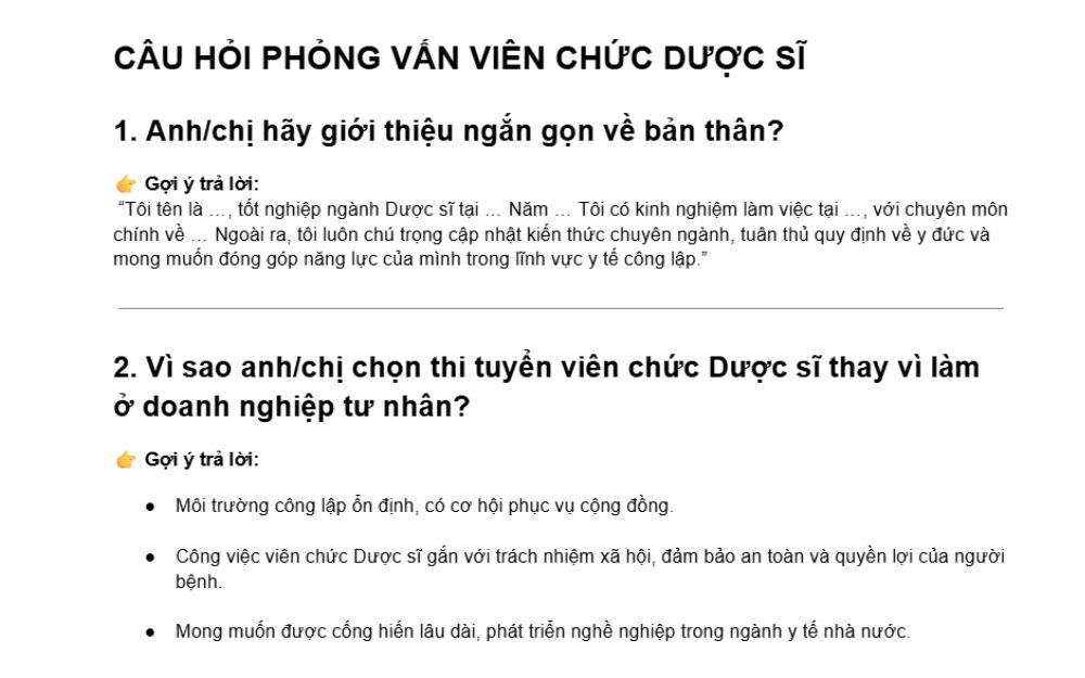 Câu hỏi phỏng vấn viên chức dược sĩ và gợi ý trả lời