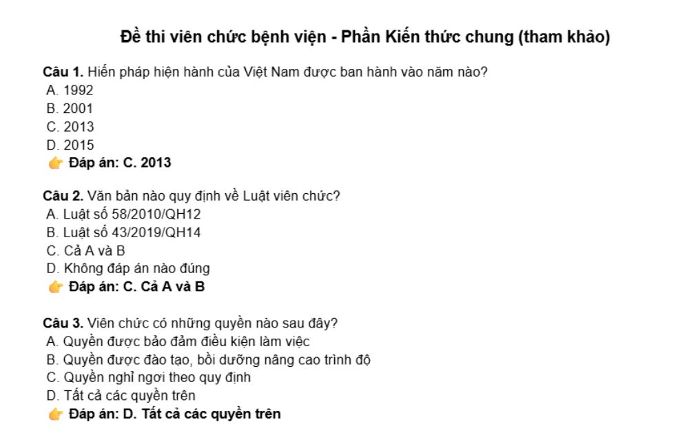 Đề thi viên chức bệnh viện - Phần Kiến thức chung