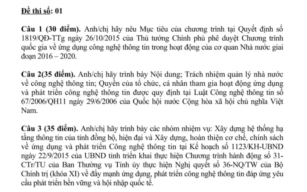 Đề thi viên chức công nghệ thông tin 2025