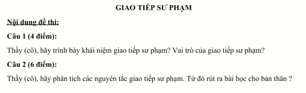 Đề thi môn Giao tiếp sư phạm