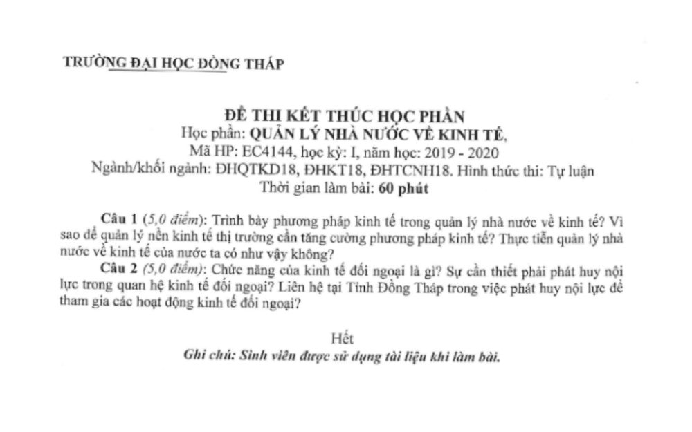 Đề thi quản lý nhà nước về kinh tế (có đáp án)