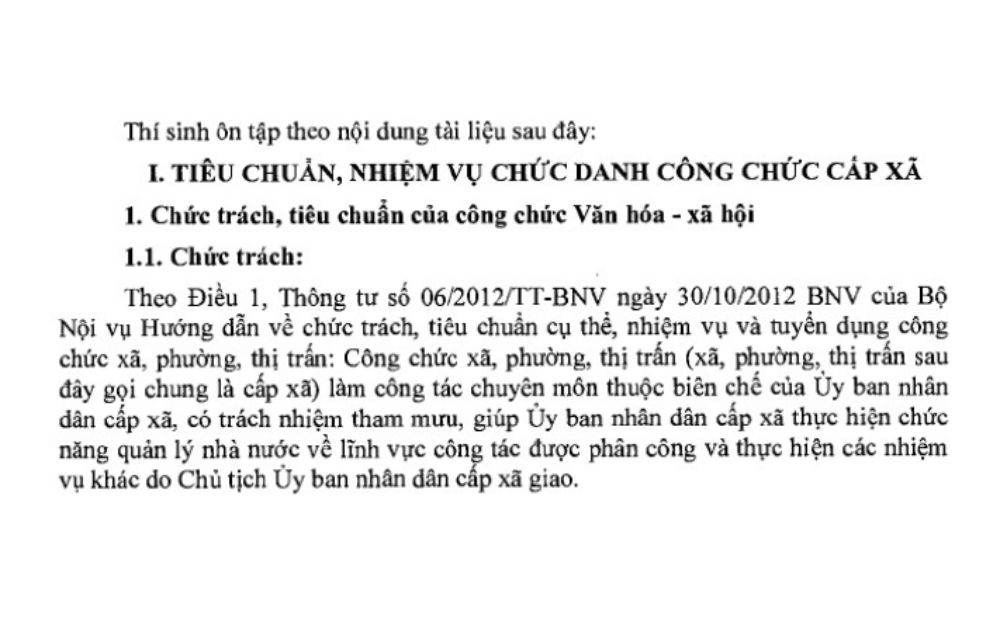 Bộ câu hỏi thi công chức văn hóa xã hội cấp xã