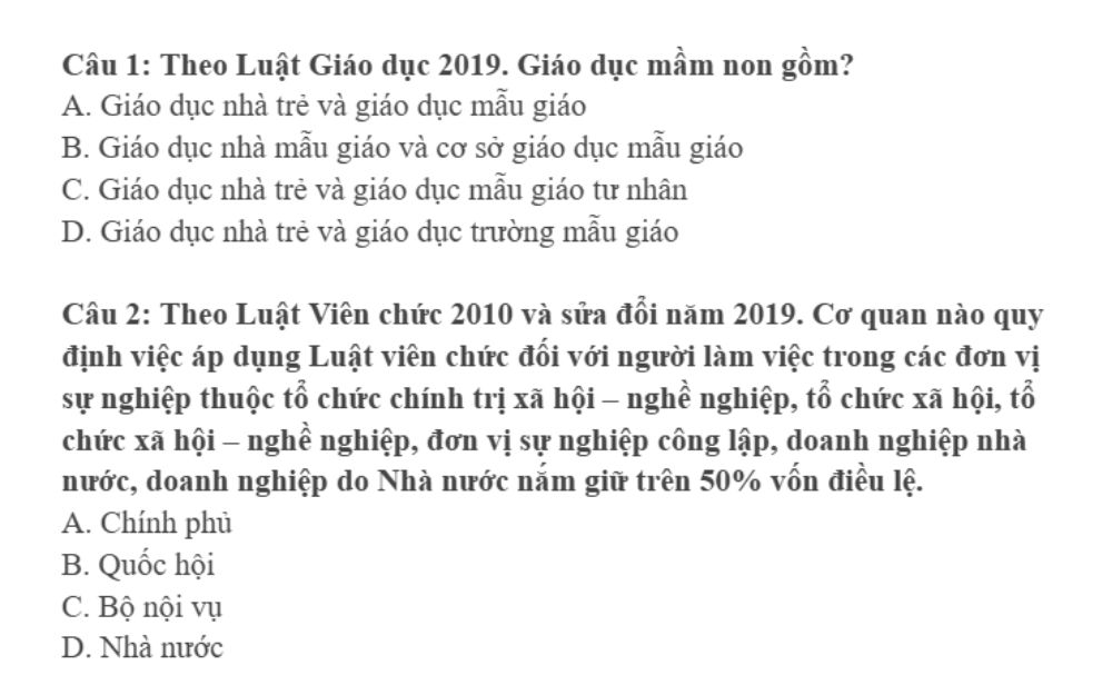 Bộ câu hỏi trắc nghiệm kiến thức chung