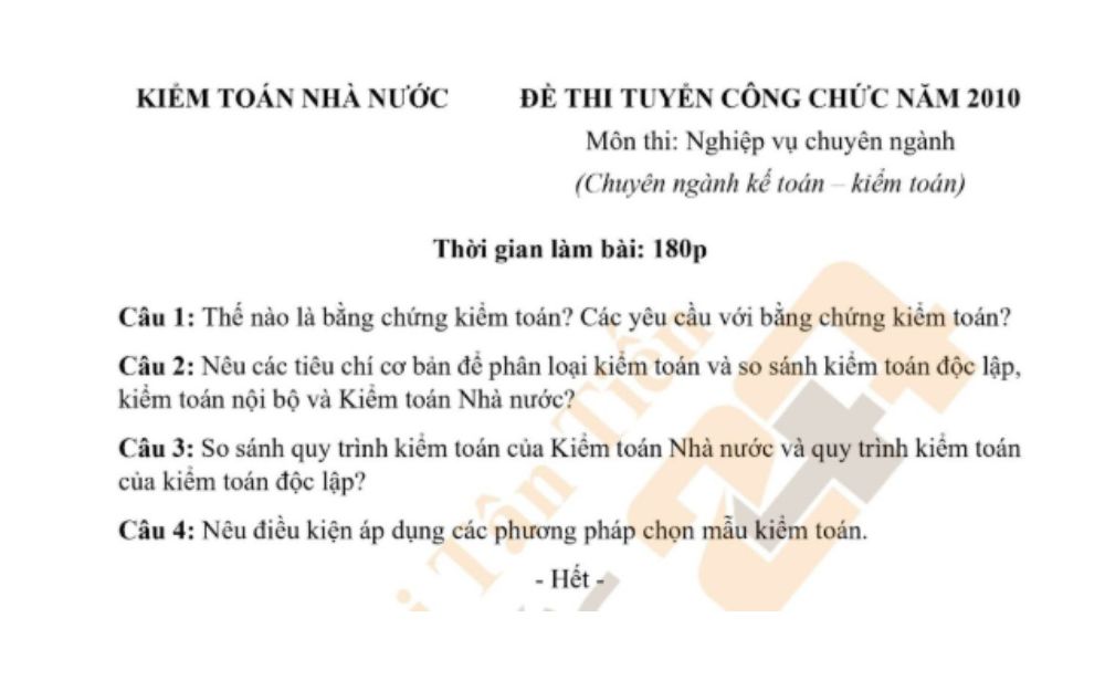 Đề thi kiểm toán nhà nước năm 2010